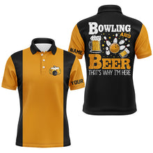 Load image into Gallery viewer, Black and yellow Retro bowling Polo shirts for men custom bowling and beer that&#39;s why I&#39;m here NQS7474