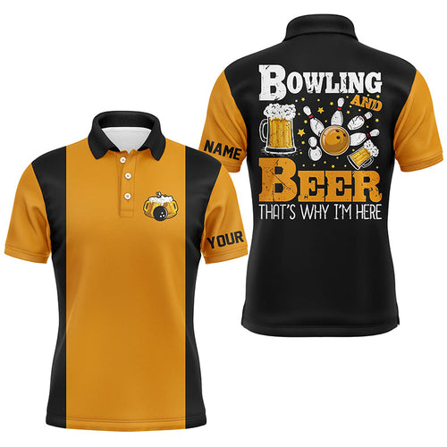 Black and yellow Retro bowling Polo shirts for men custom bowling and beer that's why I'm here NQS7474