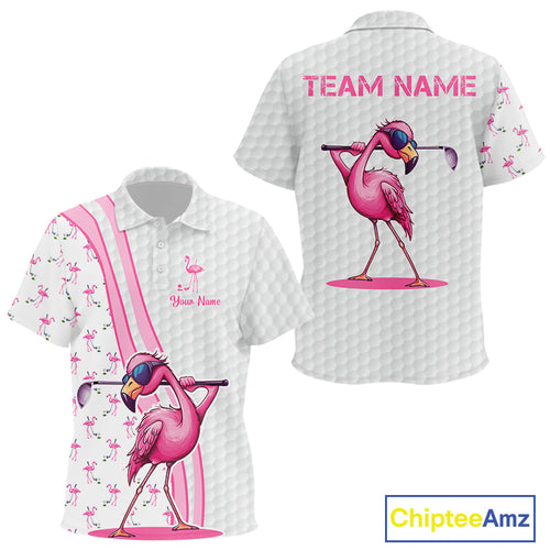 Funny Kid golf polo shirts custom pink and white flamingo pattern white golf shirts NQS8610