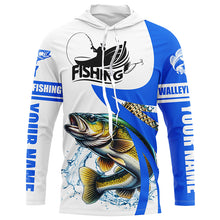 Load image into Gallery viewer, Walleye fishing Custom sun protection long sleeve fishing shirts, Walleye fishing jerseys | Blue NQS5461