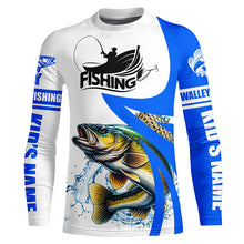 Load image into Gallery viewer, Walleye fishing Custom sun protection long sleeve fishing shirts, Walleye fishing jerseys | Blue NQS5461