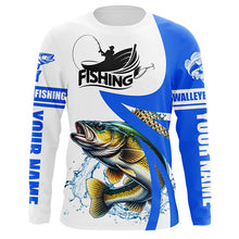 Load image into Gallery viewer, Walleye fishing Custom sun protection long sleeve fishing shirts, Walleye fishing jerseys | Blue NQS5461