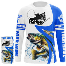 Load image into Gallery viewer, Walleye fishing Custom sun protection long sleeve fishing shirts, Walleye fishing jerseys | Blue NQS5461