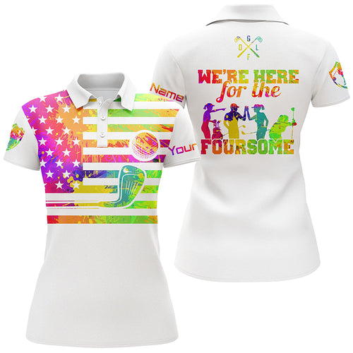 Watercolor white American flag Womens golf polo shirts custom we're here for the foursome golf gifts NQS5465