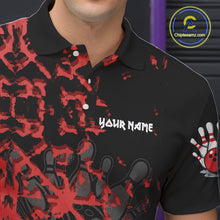 Load image into Gallery viewer, Black and Red Camo Funny Skull Bowling Polo, Quarter Zip Shirt for Men Custom Bowling Team Jersey NQS9969
