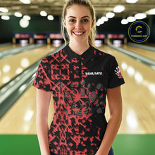 Load image into Gallery viewer, Black and Red Camo Funny Skull Bowling Polo, Quarter Zip Shirt for Women Custom Bowling Team Jersey NQS9969