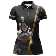 Load image into Gallery viewer, Personalized women Bowling polo Shirt Black and Gold ladies Bowlers Custom Team bowling Jersey NQS5947