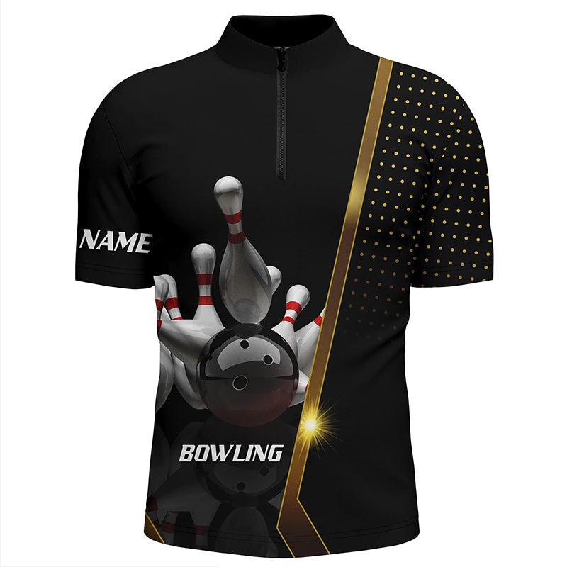 Custom Black bowling shirt for men – personalized team jersey front view