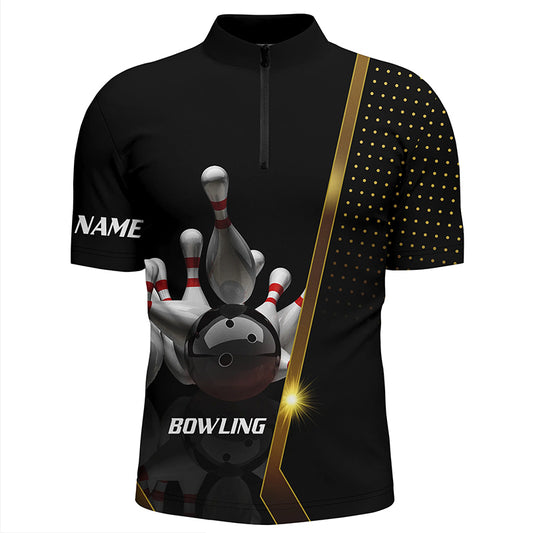 Custom Black bowling shirt for men – personalized team jersey front view