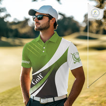 Load image into Gallery viewer, Mens golf polo shirts custom name green and white golf shirt, tournament golf tops for mens NQS10258