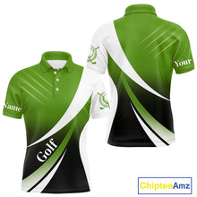 Load image into Gallery viewer, Mens golf polo shirts custom name green and white golf shirt, tournament golf tops for mens NQS10258