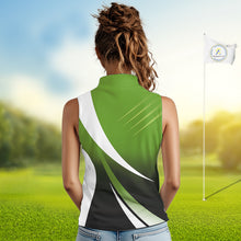 Load image into Gallery viewer, Women Sleeveless Polo Shirt custom name green and white golf shirt, tournament golf tops for ladies NQS10258