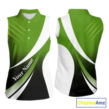 Load image into Gallery viewer, Women Sleeveless Polo Shirt custom name green and white golf shirt, tournament golf tops for ladies NQS10258