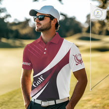 Load image into Gallery viewer, Mens golf polo shirts custom name red and white golf shirt, tournament golf tops for mens NQS10259