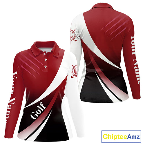 Women golf polo shirts custom name red and white golf shirt, tournament golf tops for ladies NQS10259