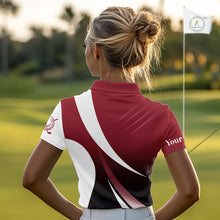 Load image into Gallery viewer, Women golf polo shirts custom name red and white golf shirt, tournament golf tops for ladies NQS10259