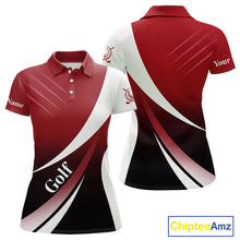 Load image into Gallery viewer, Women golf polo shirts custom name red and white golf shirt, tournament golf tops for ladies NQS10259