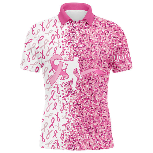 Pink glitter ribbon Bowling Shirts For Men Custom Breast cancer bowling shirts gift for bowlers NQS8261