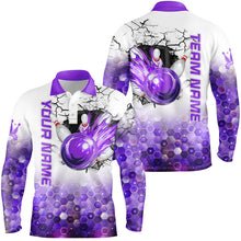 Load image into Gallery viewer, Mens Bowling Polo, Quarter Zip Shirts Custom Bowling Team League Jerseys, Bowling Uniform | Purple NQS8721