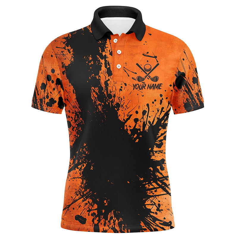 Black and Orange Mens golf polo shirts custom Halloween golf clothes for men, best golf gifts NQS8723