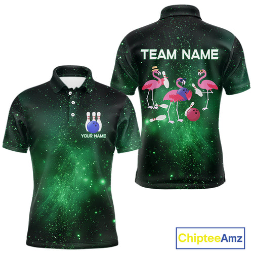 Funny Flamingo Team bowling shirts for Men custom Green Galaxy pattern bowling jerseys for bowlers NQS10884