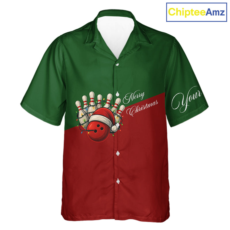Red and Green Christmas Bowling button-up shirts custom Hawaiian bowling jerseys NQS11052