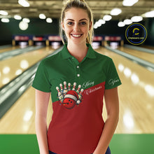 Load image into Gallery viewer, Red and Green Christmas Bowling Polo, Quarter Zip Shirts For Women custom Ladies bowling jerseys NQS11052