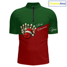 Load image into Gallery viewer, Red and Green Christmas Bowling Polo, Quarter Zip Shirts For Men custom mens bowling jerseys NQS11052