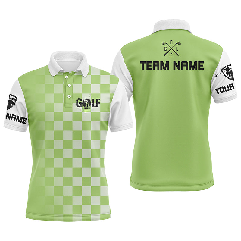 Mens golf polos shirts custom name green checkered pattern golf shirts for men, golf gifts NQS4560