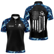 Load image into Gallery viewer, Black and Blue Camo American Flag Mens Golf Polo Shirts custom patriotic golf tops for men NQS9180