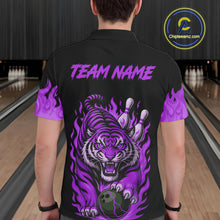 Load image into Gallery viewer, Black and Purple Flame Tiger Bowling Polo, 1/4 Zip Shirts for Men Custom Team Tiger Bowling Jersey NQS11258