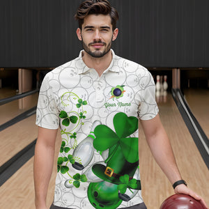 Green shamrock Mens bowling polo, quarter zip shirts Custom St Patrick Day team league bowling jerseys NQS9532