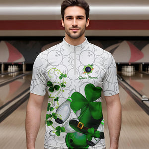 Green shamrock Mens bowling polo, quarter zip shirts Custom St Patrick Day team league bowling jerseys NQS9532