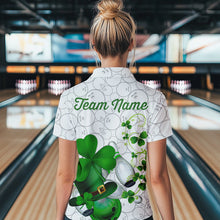 Load image into Gallery viewer, Green shamrock Women bowling polo, quarter zip shirts Custom St Patrick Day team league bowling jersey NQS9532