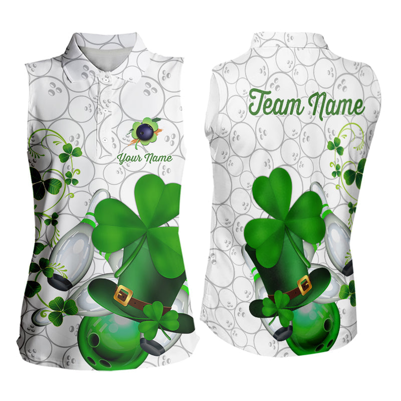 Green shamrock Women Bowling Sleeveless Polo Shirt Custom St Patrick Day team league bowling jersey NQS9532