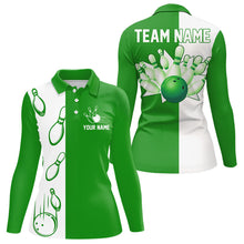 Load image into Gallery viewer, Green and white retro vintage Bowling polo, quarter zip shirts for Women custom Bowling team jerseys NQS9533