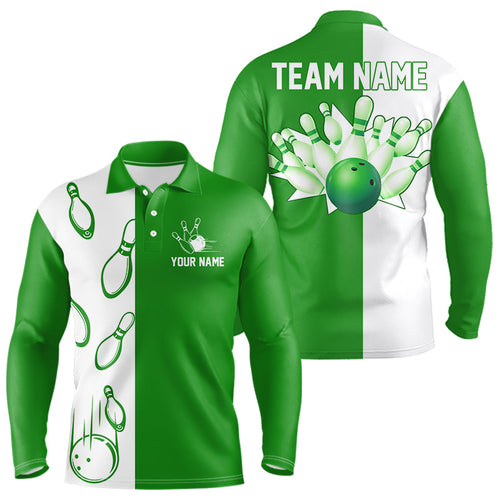 Green and white retro vintage Bowling polo, quarter zip shirts for men custom Bowling team jerseys NQS9533