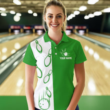 Load image into Gallery viewer, Green and white retro vintage Bowling polo, quarter zip shirts for Women custom Bowling team jerseys NQS9533