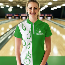 Load image into Gallery viewer, Green and white retro vintage Bowling polo, quarter zip shirts for Women custom Bowling team jerseys NQS9533