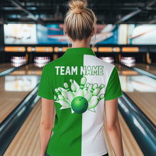 Load image into Gallery viewer, Green and white retro vintage Bowling polo, quarter zip shirts for Women custom Bowling team jerseys NQS9533