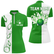 Load image into Gallery viewer, Green and white retro vintage Bowling polo, quarter zip shirts for Women custom Bowling team jerseys NQS9533
