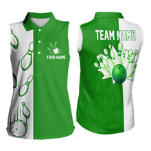 Load image into Gallery viewer, Green and white retro vintage Bowling Sleeveless Polo shirt for Women custom Bowling team jerseys NQS9533