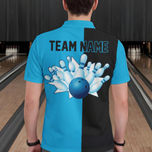 Load image into Gallery viewer, Cyan Blue and Black retro vintage Bowling polo, quarter zip shirts for men custom Bowling team jerseys NQS9534