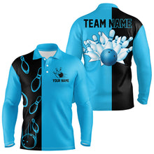 Load image into Gallery viewer, Cyan Blue and Black retro vintage Bowling polo, quarter zip shirts for men custom Bowling team jerseys NQS9534