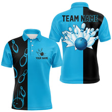 Load image into Gallery viewer, Cyan Blue and Black retro vintage Bowling polo, quarter zip shirts for men custom Bowling team jerseys NQS9534
