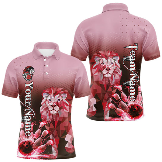 Red Lightning Lion Bowling Polo, Quarter Zip Shirts for Men Custom Lion Bowling Team jerseys NQS9692