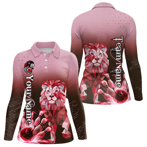 Red Lightning Lion Bowling Polo, Quarter Zip Shirts for Women Custom Lion Bowling Team jerseys NQS9692