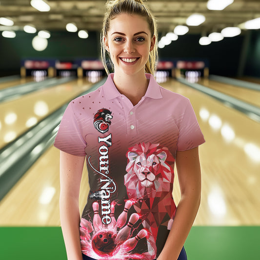Red Lightning Lion Bowling Polo, Quarter Zip Shirts for Women Custom Lion Bowling Team jerseys NQS9692