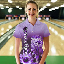 Load image into Gallery viewer, Purple Lightning Lion Bowling Polo, Quarter Zip Shirts for Women Custom Lion Bowling Team jerseys NQS9693