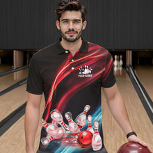 Load image into Gallery viewer, Custom Black and Red Mens bowling Polo, Quarter Zip Shirts, team bowling outfits for Men NQS9701